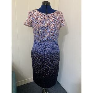 Talbots Sheath Dress Size 8 Ditzy Floral Pink to Navy Ombre Cap Sleeve Wedding